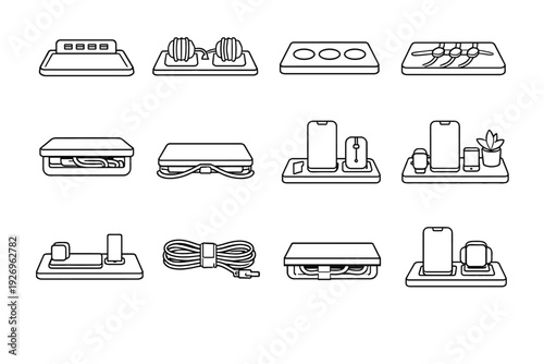 Icon grooves wire precise usb tidy charging vector desk silhouette tray cable