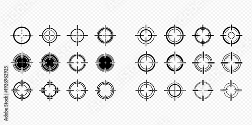 Collection of various target and crosshair icons for aiming and precision, isolated on transparent background.