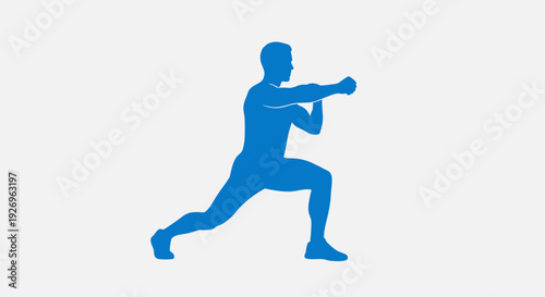 Blue silhouette of a man performing a martial arts stance