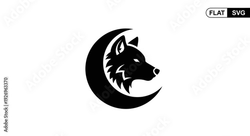 Wolf Head Silhouette on Crescent Moon Icon