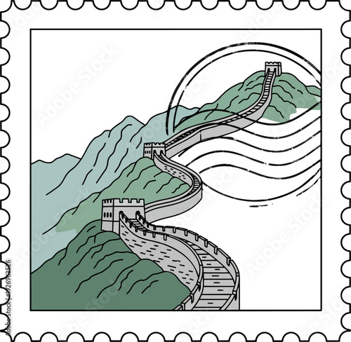 Great Wall of China Postage Stamp Vector No Background Transparent Background
