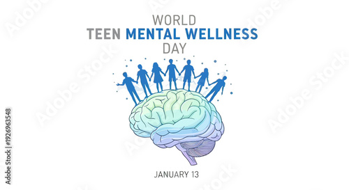 Illustration of Human Brain with People Supporting.