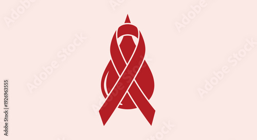 Red Ribbon and Blood Drop Symbol for HIV Awareness