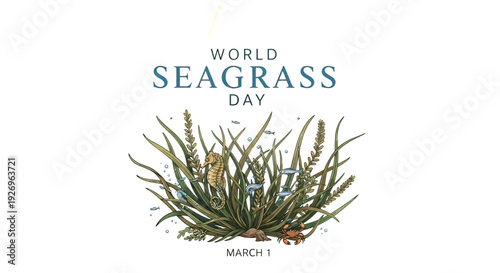 Seagrass Plant with Green Leaves and Flowers.