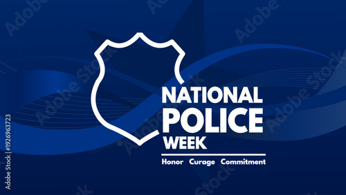 National police week banner with blue shield, vector illustration