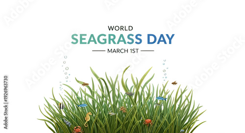 Seagrass Plants with Colorful Flowers and Bubbles.