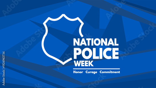 National police week banner with blue shield, vector illustration
