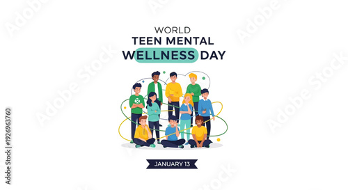 Teen Mental Wellness Day Illustration People.