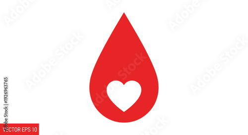 Red Blood Drop Icon with Heart Symbol Inside