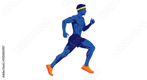 Blue Runner Athlete Silhouette on White Background