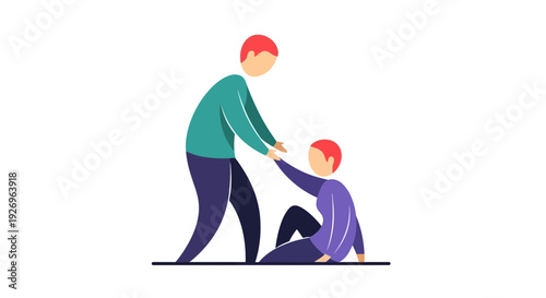 Helping Hand: One Person Aids Another to Get Up