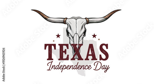 Texas Independence Day Longhorn Skull Illustration.