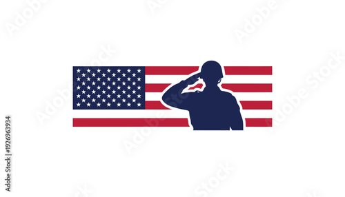 American soldier saluting USA flag vector
