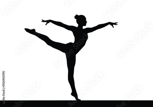 Female dancer silhouette in elegant pose. Ballet, gymnastics, and yoga movement. Grace, balance, and performance concept.