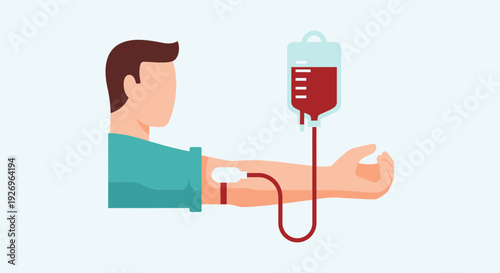 Blood Donation From Male Donor With IV Bag