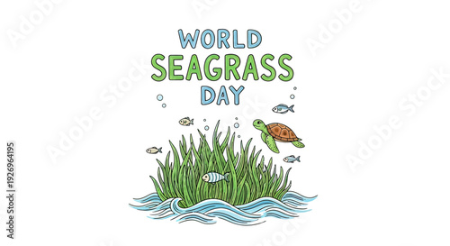 World Seagrass Day illustration with sea creatures.