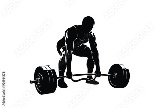 Deadlift illustration silhouette. Muscular person lifting a barbell. Strength, fitness, and power training concept.