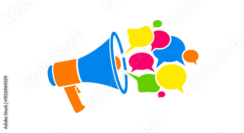 Megaphone Announcement with Colorful Speech Bubbles