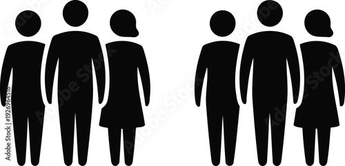 Two groups of people standing together in a symmetrical arrangement