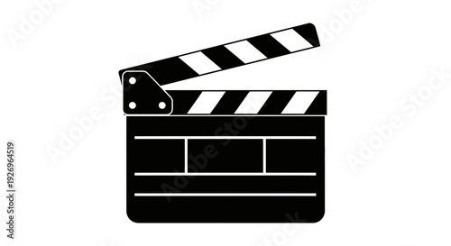 Film clapperboard icon, movie production symbol, black and white