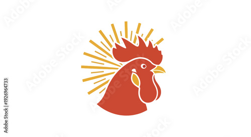 Rooster Head Silhouette with Sunburst - Farm Bird Logo