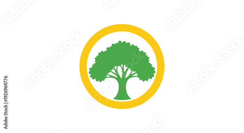 Green tree with yellow circle logo, eco friendly concept