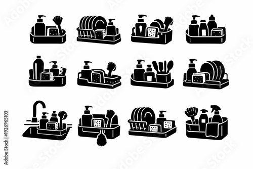 Image utility vector generation workflow holder organizer dishwashing countertop icon simple daily