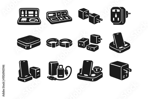 Organizer carry solid detachable elastic setup charging generation vector power simple icon