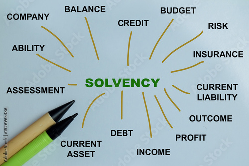 Картината върху платно Concept of solvency write on book with keywords isolated on Wooden Table