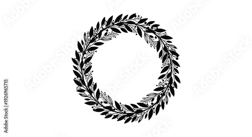 A circular wreath of detailed leaves forms a decorative frame presented as a striking black silhouette high quality professional modern elegant