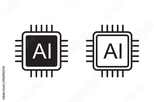 AI chip icon vector  Filled and outline symbol. Artificial intelligence chip icon set. AI processor vector icon design. Computer circuit board or AI chip icon.