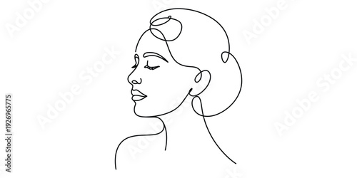 Minimalist continuous line art of a woman's face profile
