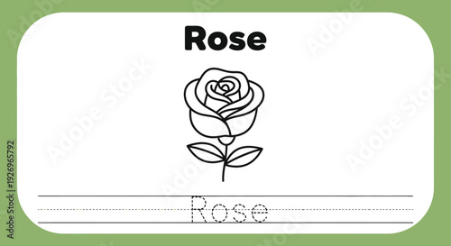 Rose coloring page. Flower outline for kids learning