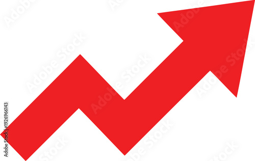 A red arrow graph depicting a significant upward trend in data