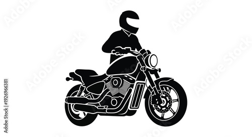 A black silhouette of a motorcyclist riding a classic bike showcasing a dynamic pose silhouette high quality professional detailed modern elegant