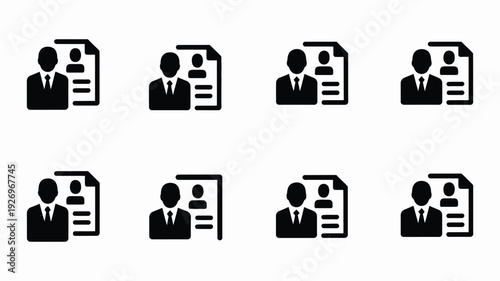 Business partnership and collaboration logos with silhouettes of people and documents on white background