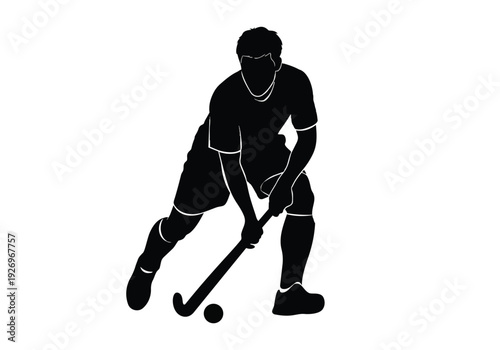 Field hockey player silhouette. Athlete with stick and ball. Team sport and competition concept.