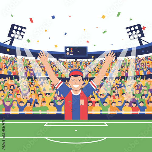 Sports Fan Cheering Loudly in a Vibrant Stadium Full of Excited Spectators