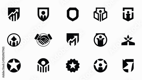 Collection of modern business and corporate logo designs black icons on gray background