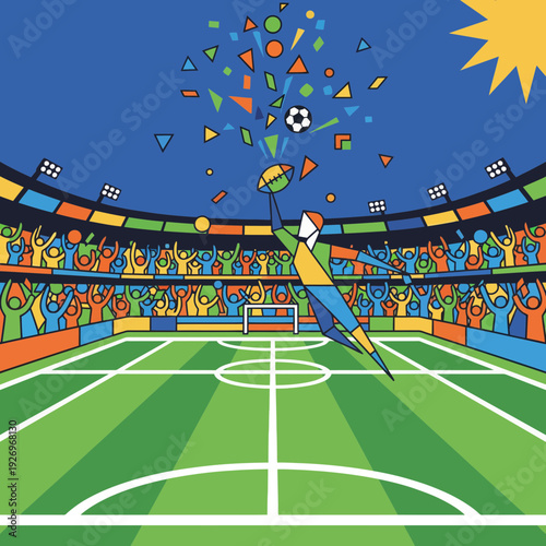 Sports Illustration of Athlete Jumping at Stadium with Cheering Fans
