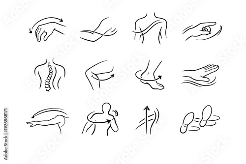 Arc generation shoulder step finger gesture turn elbow lift vector icon image