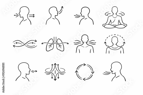 Breathing respiration icon set vector composed flow cycle exhale inhale mature