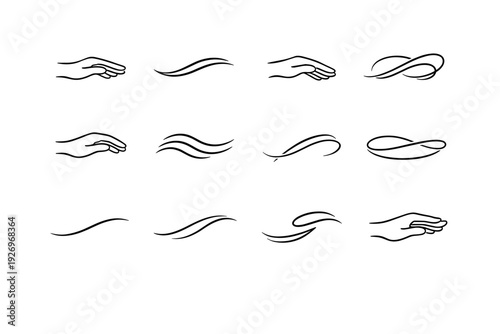 Sweep vector calm arc flowing hand intentional icon composed stable human