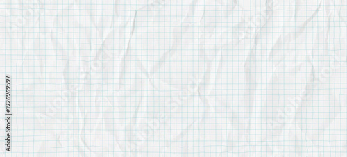 Vintage education background with notebook paper and square graph grid. Crumpled white paper texture. Clean vector bg illustration for school or collage.