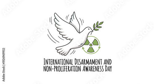 Dove with Olive Branch and Radiation Symbol.