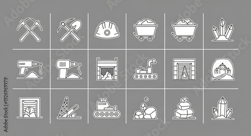 Collection of mining tools and equipment, perfect for industrial themes and projects.