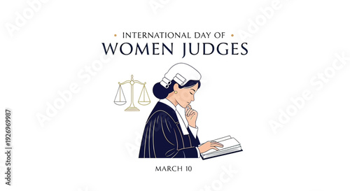 Female Judge Reading Law Book Thoughtfully.