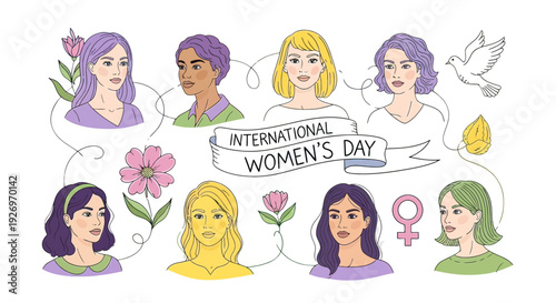 International Womens Day Illustration with Diverse Women.