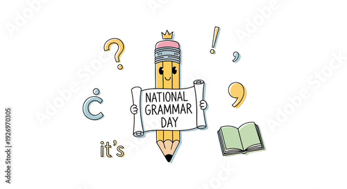 Pencil Celebrating National Grammar Day Illustration.
