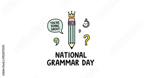 Pencil with Crown and Grammar Symbols.